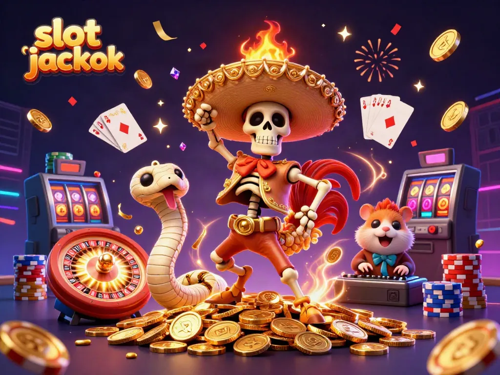 Experience the excitement of slot jackpot with vibrant characters and symbols illuminating the casino scene.