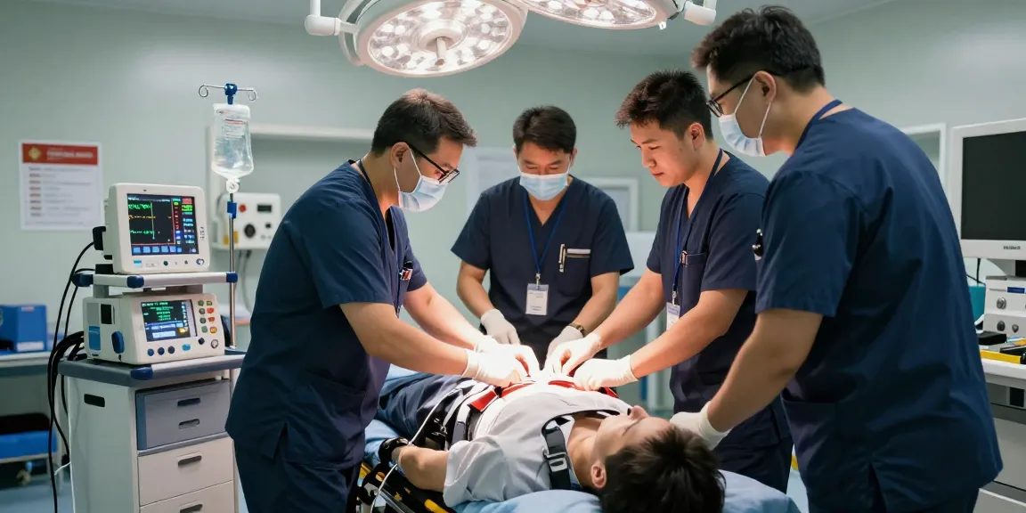 Paramedics applying a SAM chest seal during a critical emergency in a trauma unit.