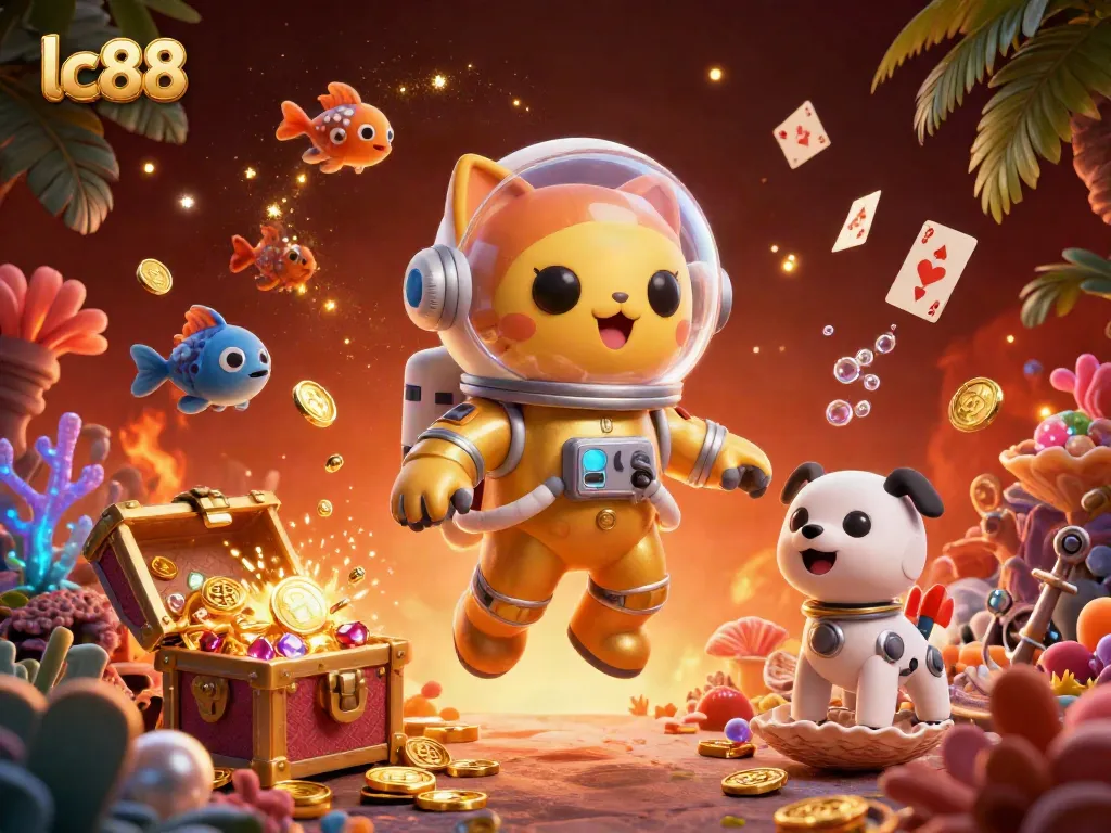 Play exciting games at lc88 with vibrant casino elements and action in a detailed 3D illustration.